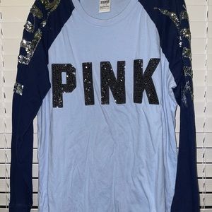PINK Brand Blue Long Sleeve Tee Shirt w/ Sequins